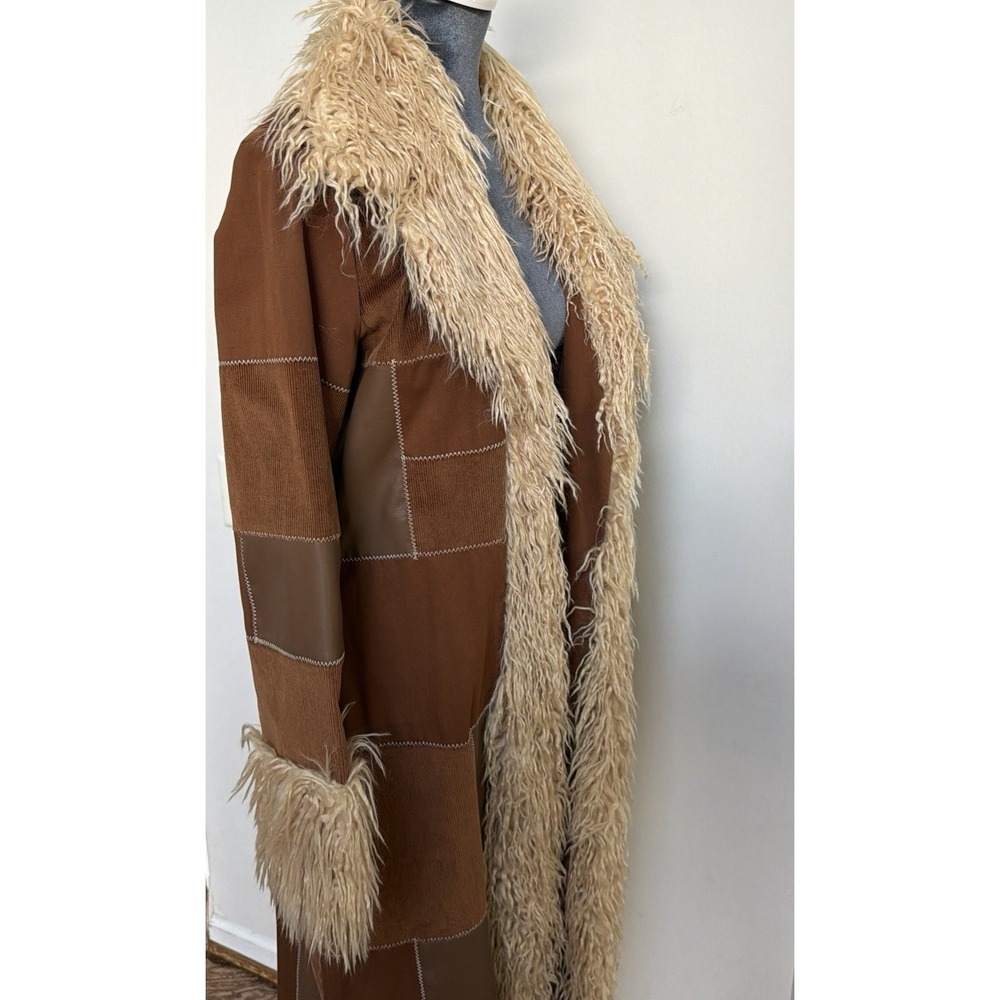 Dolls Kill Current Mood Penny Lane Patchwork Corduroy Faux Leather Long Coat L - Picture 8 of 16